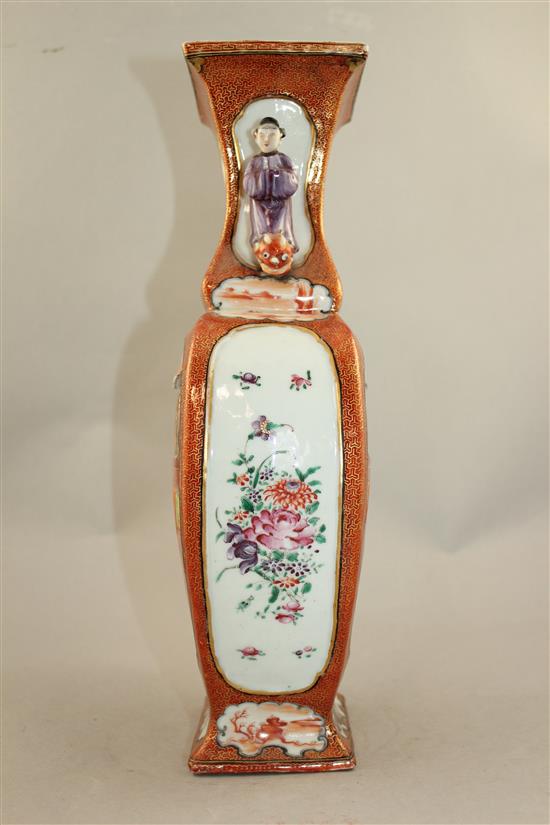 An unusual Chinese famille rose figural vase, Qianlong period, 36.7cm.